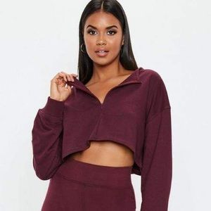 Missguided Burgundy Zip Front Crop Top